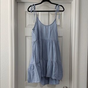 aerie Light Blue Metallic-Striped Sundress